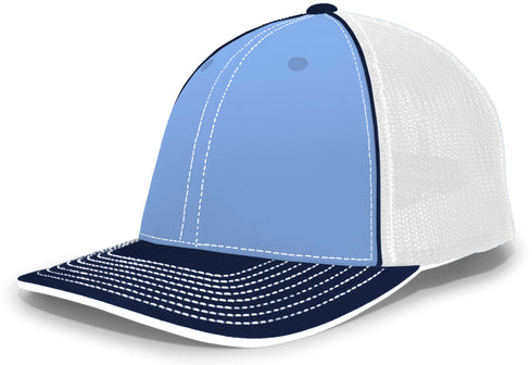 Pacific Headwear Trucker Flexfit® Cap, Size S/M (404M), Color 'ColumbiaBlueWhiteNavy'